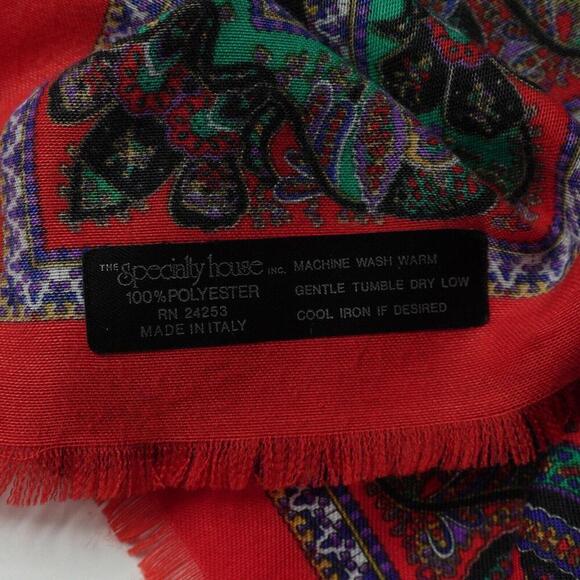 Specialty House Italy Made Scarf Red Black Green Paisley Psychedelic Retro Boho - Picture 3 of 4